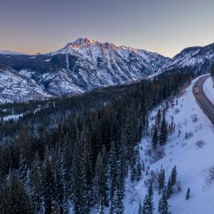 Drone Sunset Over North Twilight Peak Near Coal Bank Pass During Winter