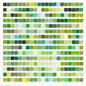 Product Packaging Color Match (Greens), March-May 2025, watercolor, gouache, and graphite on paper, 24 x 24