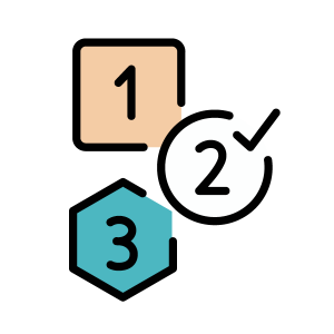 Illustration for quizzes games featuring the numbers 1, 2, and 3 each inside a shape.