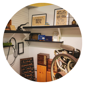 Image of the printing press exhibit at the Norwich Museum