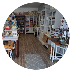 Circular image of the inside of the At The 100th Mile store.