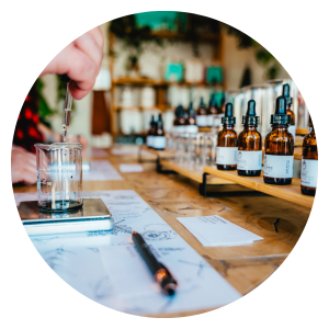 Circular image of a scent blending workshop at Jarful Local Refillery
