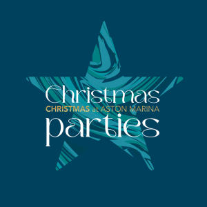 A graphic promoting 2026 Christmas Parties at Aston Marina, Staffordshire