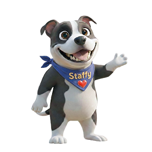 Graphic of Visit Staffordshire mascot Staffy with left hand raised
