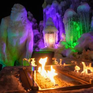 Table fire pit at Forest Ice Bar