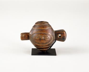 Unrecorded Kwele artist, Gabon and Republic of the Congo, Whistle, 20th century. Wood. 3 3/4 x 5 1/2 x 2 1/2 in. (9.53 x 13.97 x 6.35 cm). Collection Neuberger Museum of Art, Purchase College, SUNY. Gift of Lawrence Gussman in memory of Dr. Albert Schweitzer. 1999.06.53. Photo credit:  Jim Frank