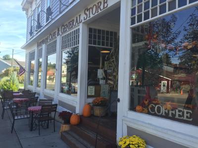 Exterior of Hardware Cafe in the fall in Fair Haven NY