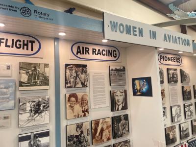 Information panels with photos and history in women in aviation