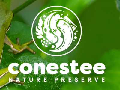 Conestee Nature Preserve Logo with Green Frog in background