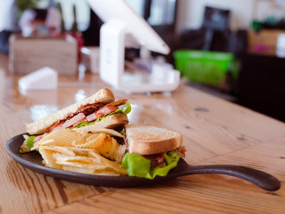 Sandwich and chips at Boulevard in Downtown Clayton, NC.