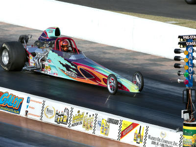 Race car on the dragstrip at GALOT Motorsports Park in Benson, NC.