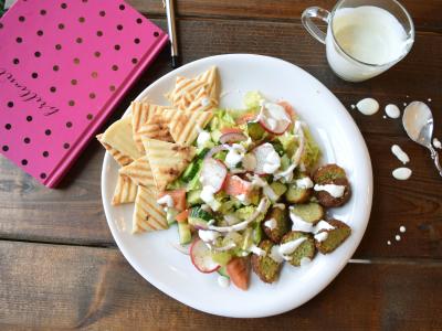 Flatbread on a plate with dip