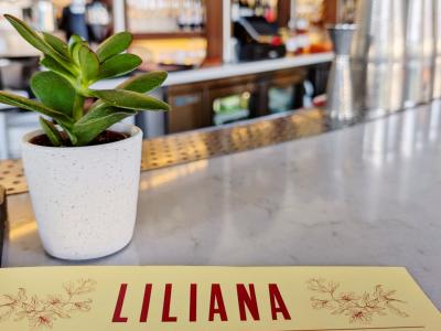 Liliana pasta bar menu at bar with plant decor