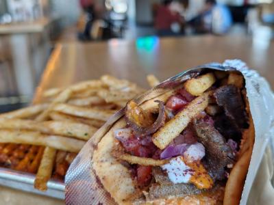 Spitz restaurant gyro combo with regular and waffle fries.