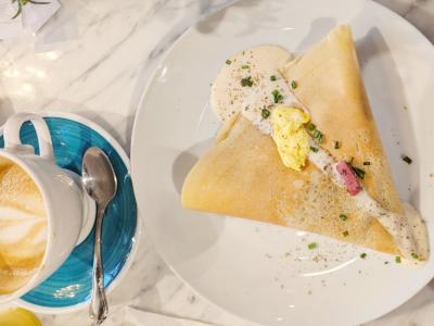Sweet Paris featuring Croque Madame (scrambled eggs, gruyere, smoked ham and bechamel sauce