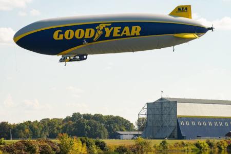 the goodyear blimp in flight