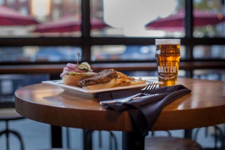 Balter Beerworks Veggie burger and beer on a table in Knoxville, TN