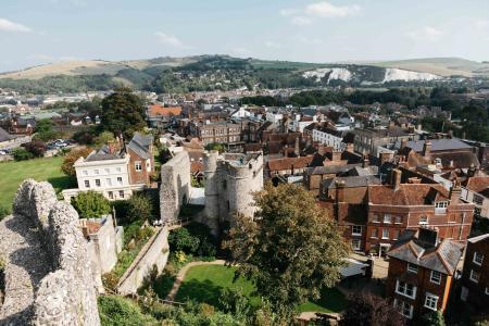 Aerial shot of Lewes with castle and grounds in view