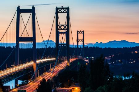 Tacoma Narrows Bridge at Sunset