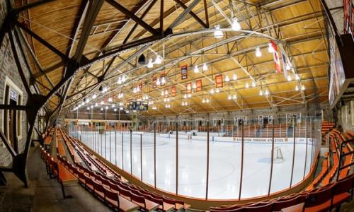 Indoor ice rink viewed from the corner