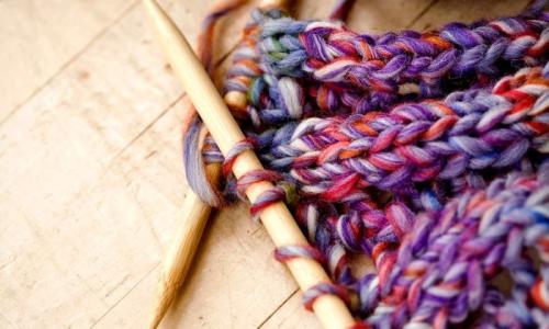 Common Thread yarn and wooden needles