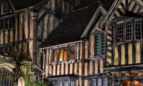 A spooky exterior of The Lord Leycester at night