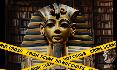 A ancient Egyptian Mummy with crime scene tape