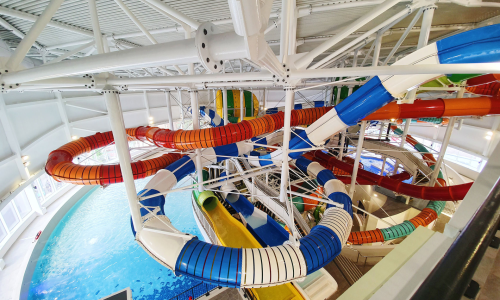 Different coloured water slides at The Wave in Coventry