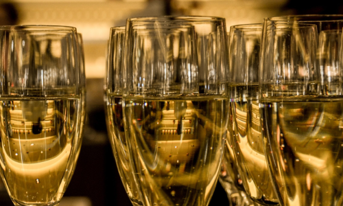 A row of champagne glasses