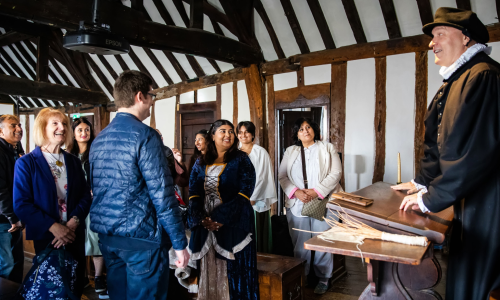 A gorup of people at Shakespeare's Schoolroom