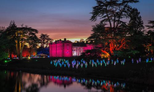 Compton Verney lit up with colourful lights