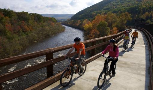 Bikers over Lehigh Gorge Bridge