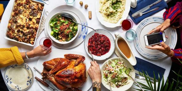 Thanksgiving spread on table