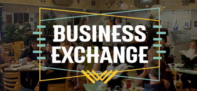 A graphic that reads "Business Exchange" on top of an image from a previous Business Exchange.