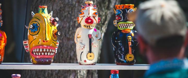 PHOTO: COURTESY OF THE TEXAS CLAY FESTIVAL  A colorful display of work from Carl Block at the 2019 Texas Clay Festival. Block will be one of eighty-two artists at this year's event.