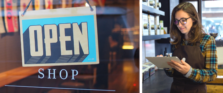 Open shop sign with girl