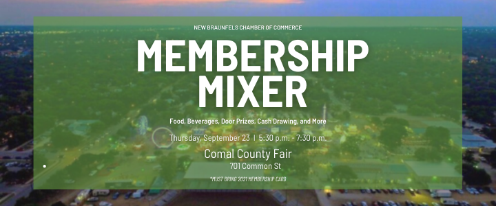 The September 2021 Chamber Mixer will be held at the Comal County Fairgrounds.