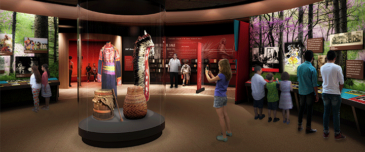 People in the Tribal Nations Gallery at the First Americans Museum