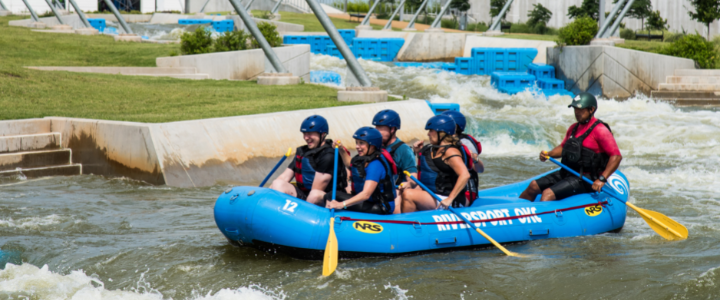 Team going down the rapids at RIVERSPORT in Oklahoma City