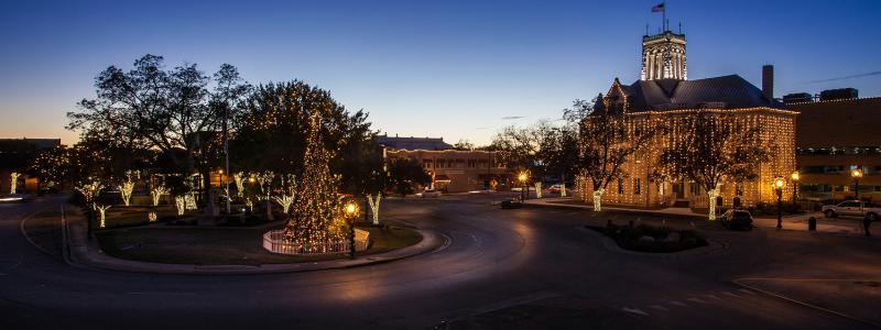 Holiday Lights on the Downtown Plaza in New Braunfels, Texas