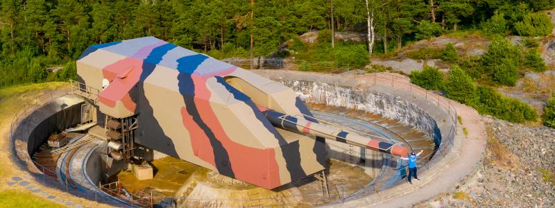Dronebilde av Kristiansand kanonmuseum