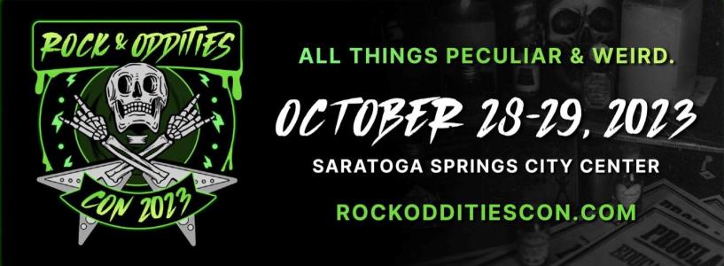 Rock n Con Oddities black flyer announcing dates