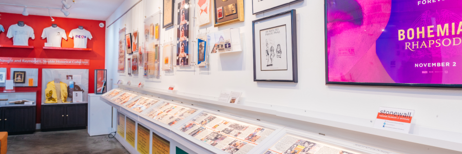 Gallery wall and archive displays inside the World AIDS Museum