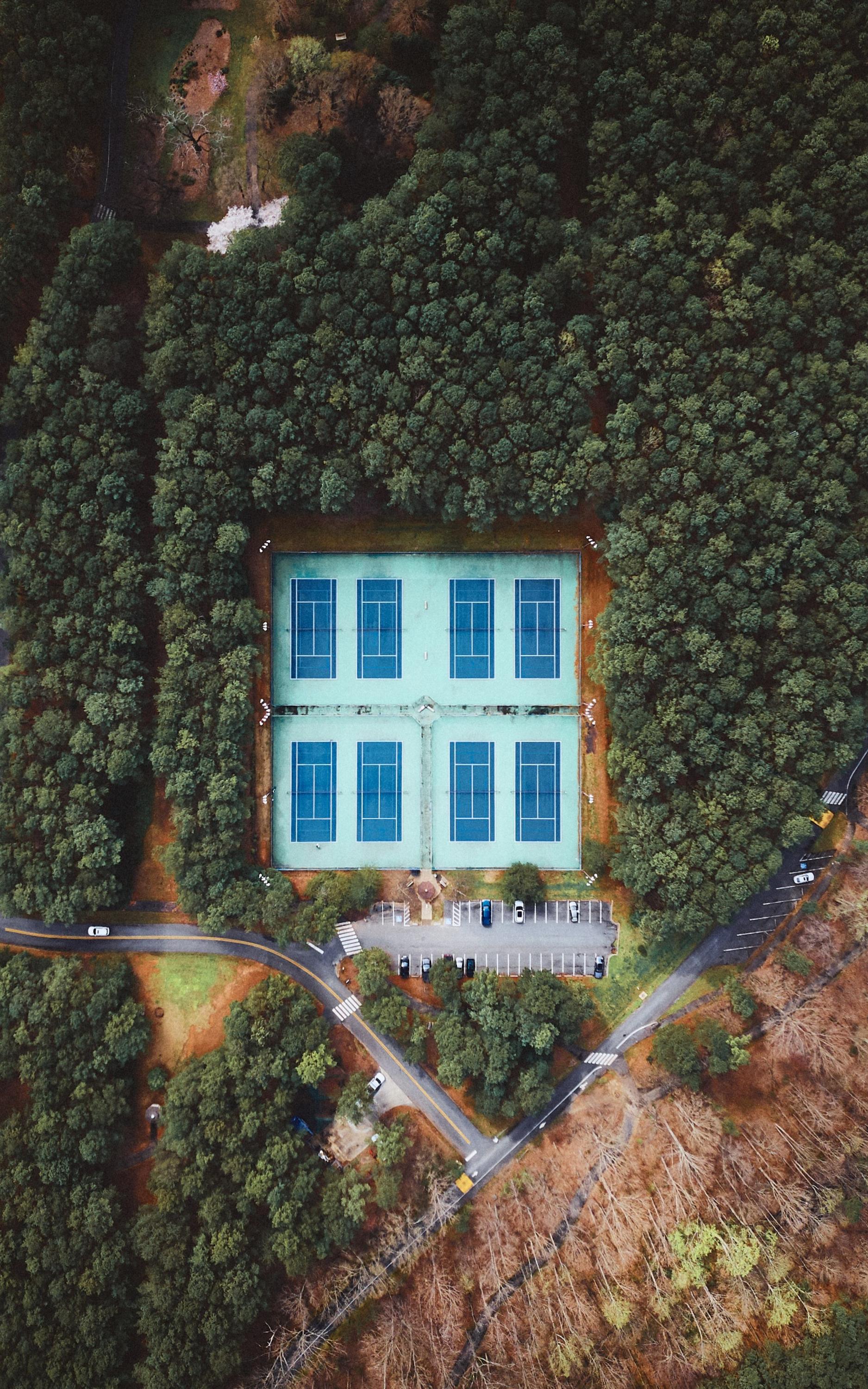 Drone top down of the tennis courts at Jetton Park