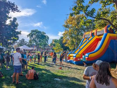 Kids area at Oktobrewfest, with an inflatable slide