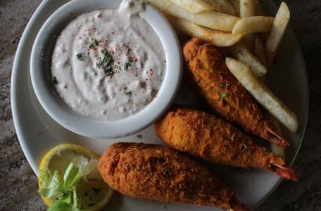 Shreveport-style stuffed shrimp with fries and remoulade sauce