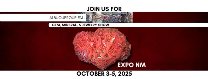 Graphic advertising the 2025 ABQ Fall Gem, Mineral and Jewelry Show.