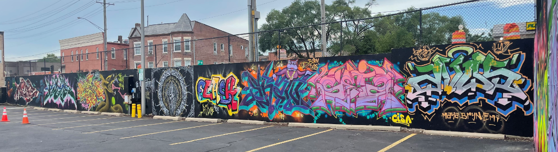 Panoramic view of the Aurora Public Art Graffiti Wall, co-curated by Sam Cervantes
