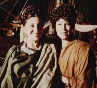 Ava Gardner with friend Nahid on set of A.D.