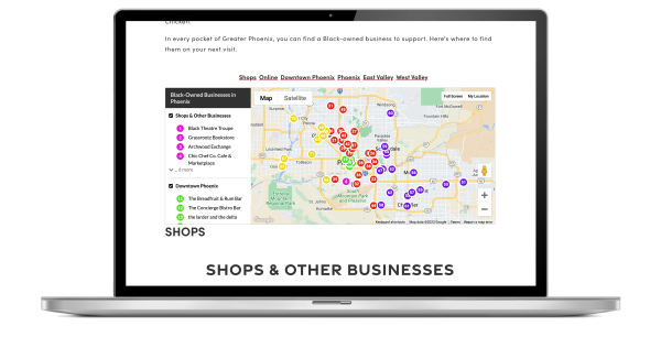 An interactive map of black owned businesses around Phoenix